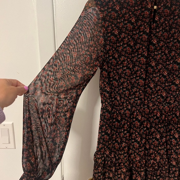 Pink/Black Flower Flowy a Turtle Neck Long Sleeve Dress - Picture 4 of 5